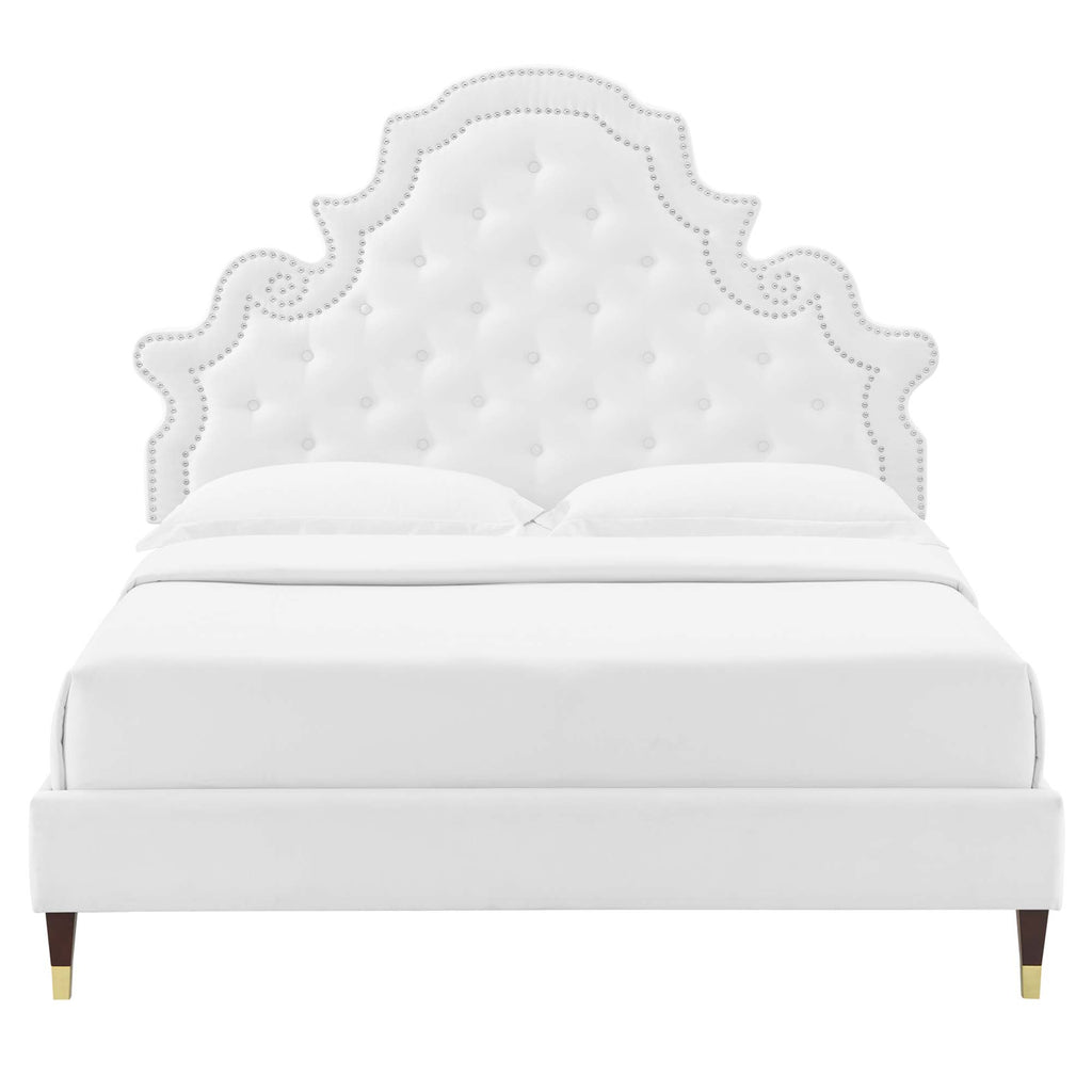 Gwyneth Tufted Performance Velvet Full Platform Bed - White (MOD-6758-WHI)