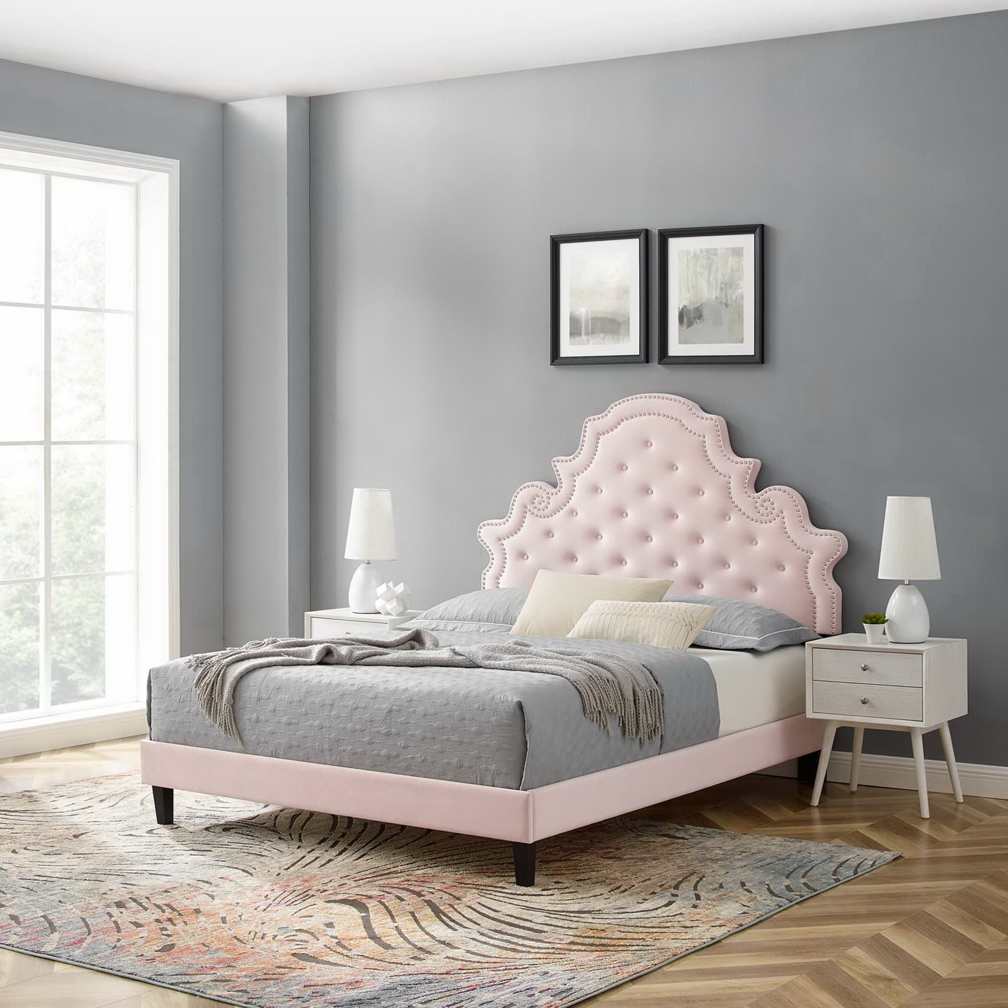 Gwyneth Tufted Performance Velvet Full Platform Bed - Pink (MOD-6759-PNK)