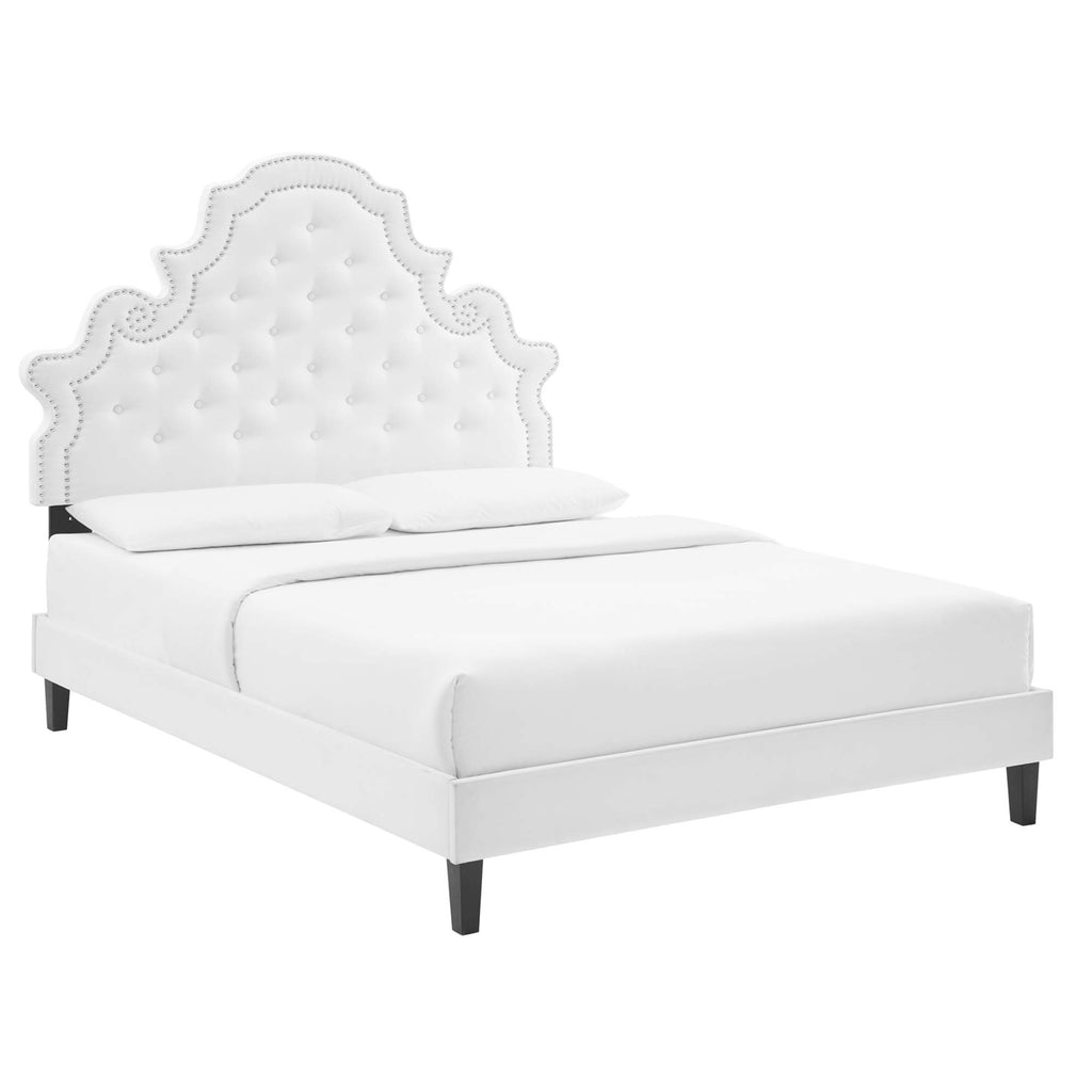 Gwyneth Tufted Performance Velvet Full Platform Bed - White (MOD-6759-WHI)