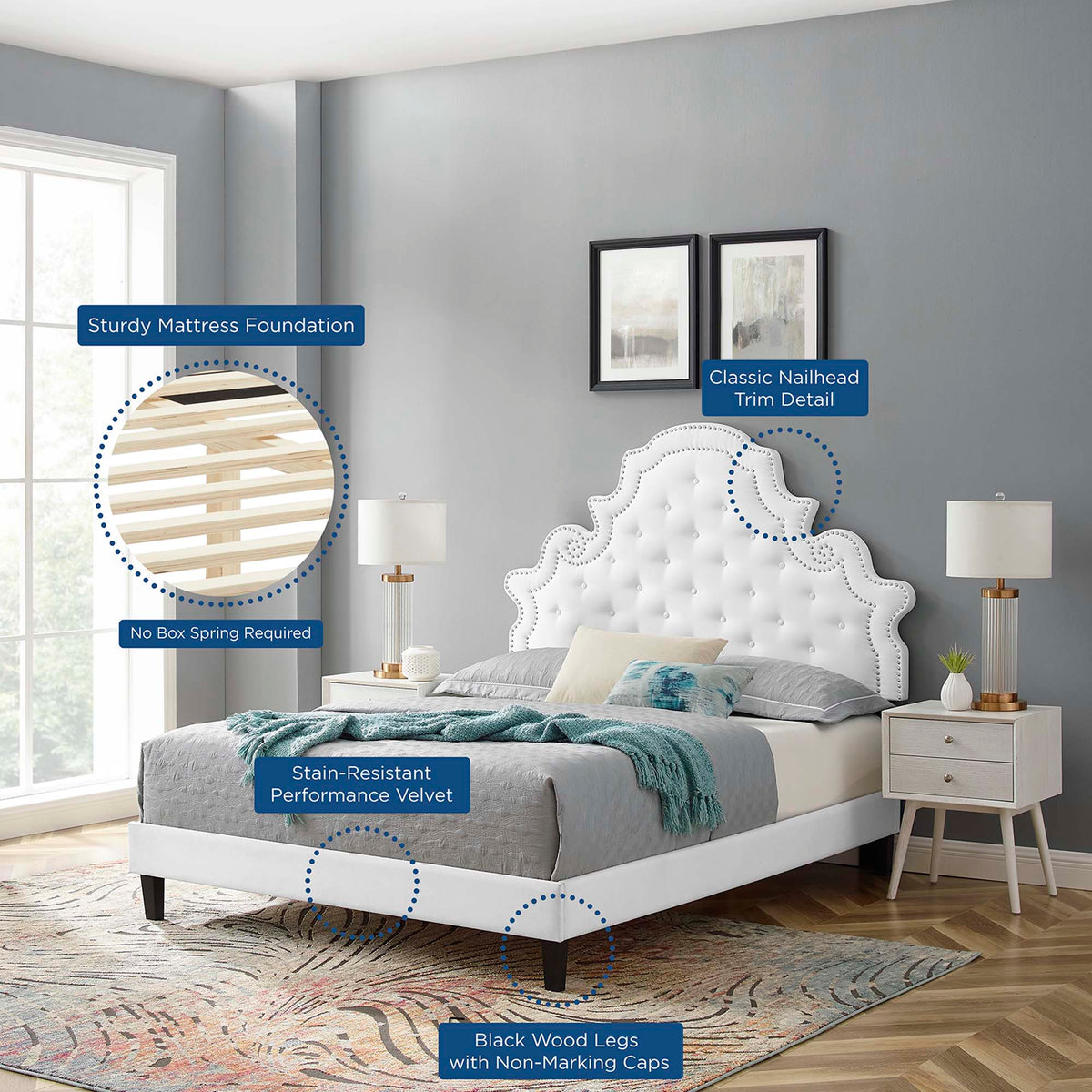Gwyneth Tufted Performance Velvet Full Platform Bed - White (MOD-6759-WHI)