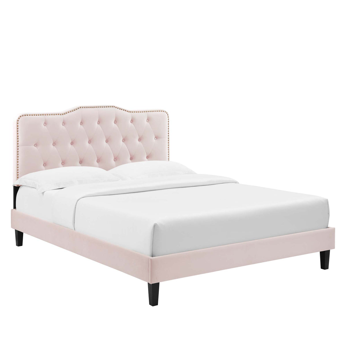 Amber Performance Velvet Queen Platform Bed - Pink (MOD-6777-PNK)