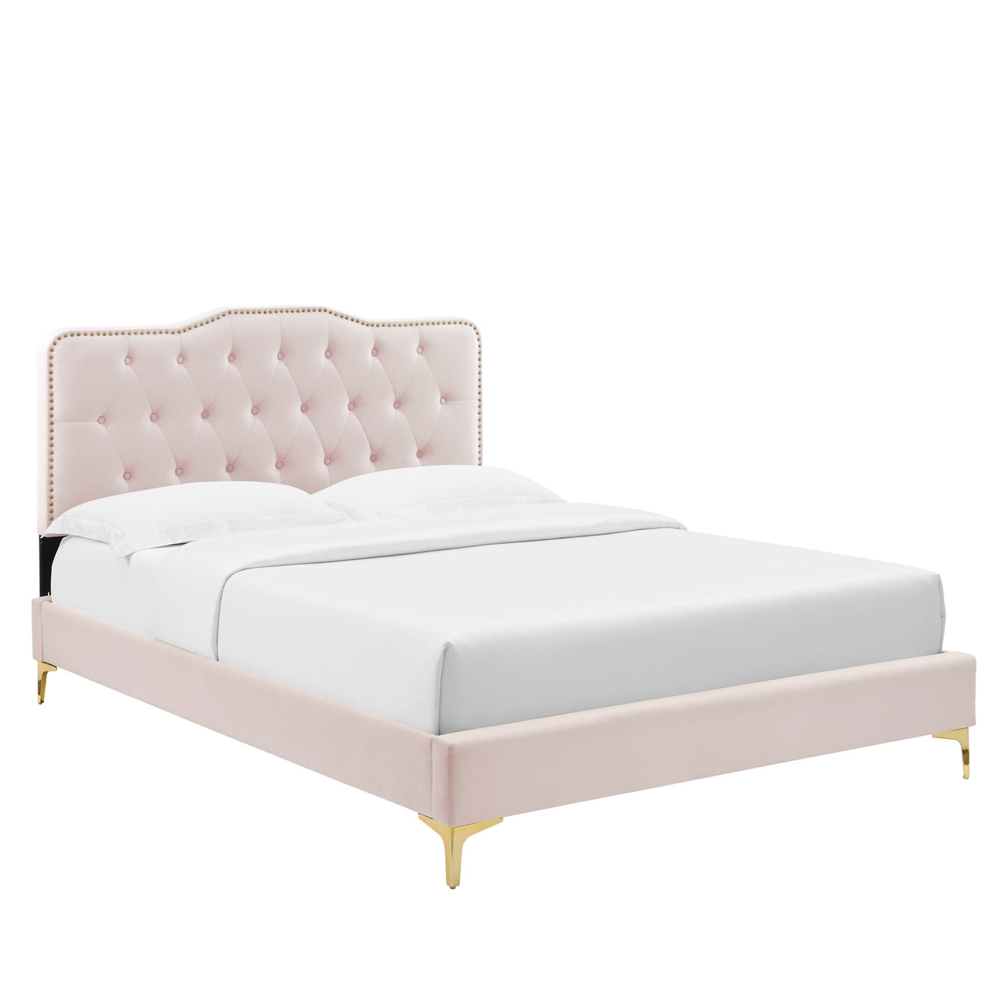 Amber Tufted Performance Velvet Twin Platform Bed - Pink