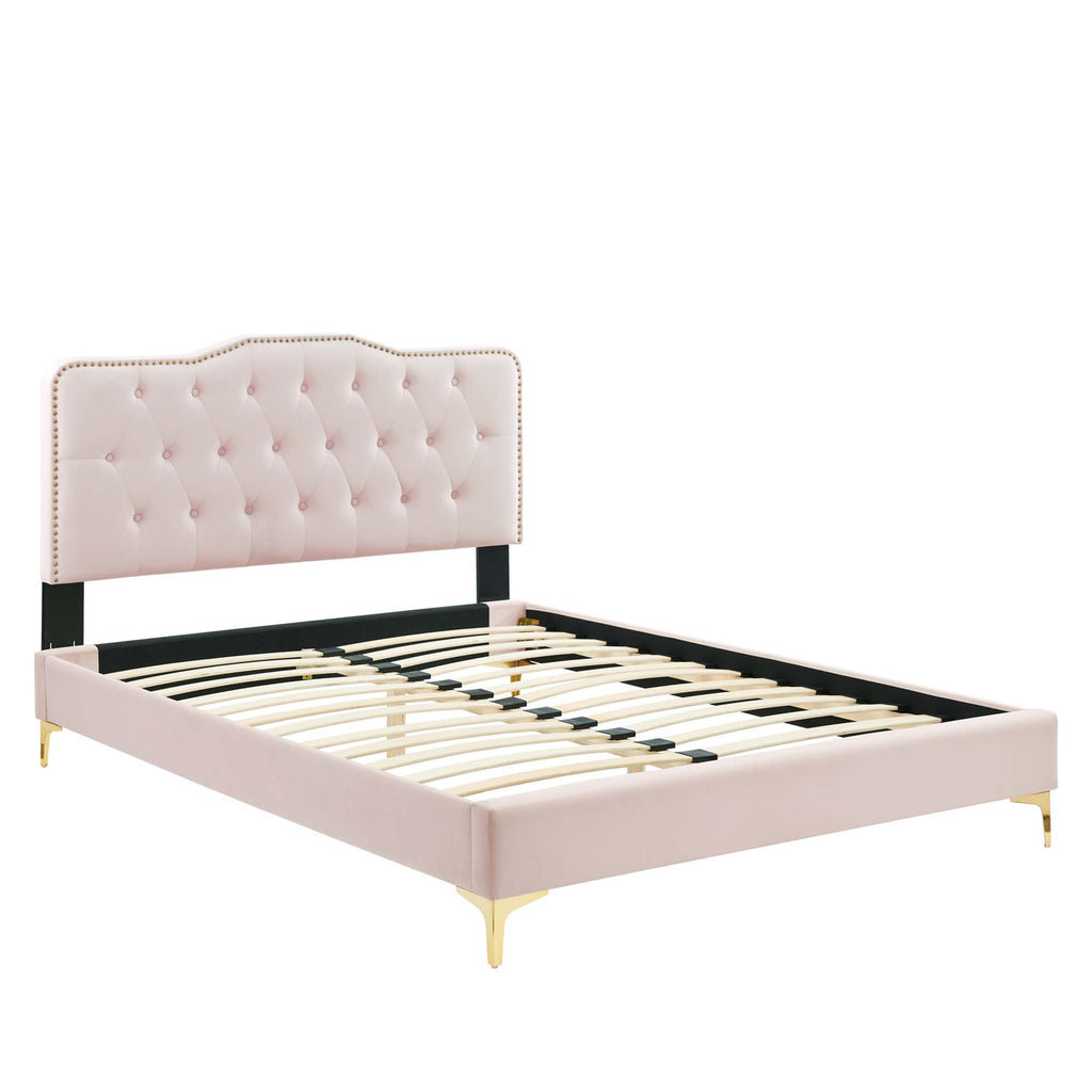 Amber Tufted Performance Velvet Twin Platform Bed - Pink