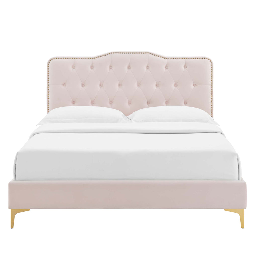 Amber Tufted Performance Velvet Twin Platform Bed - Pink
