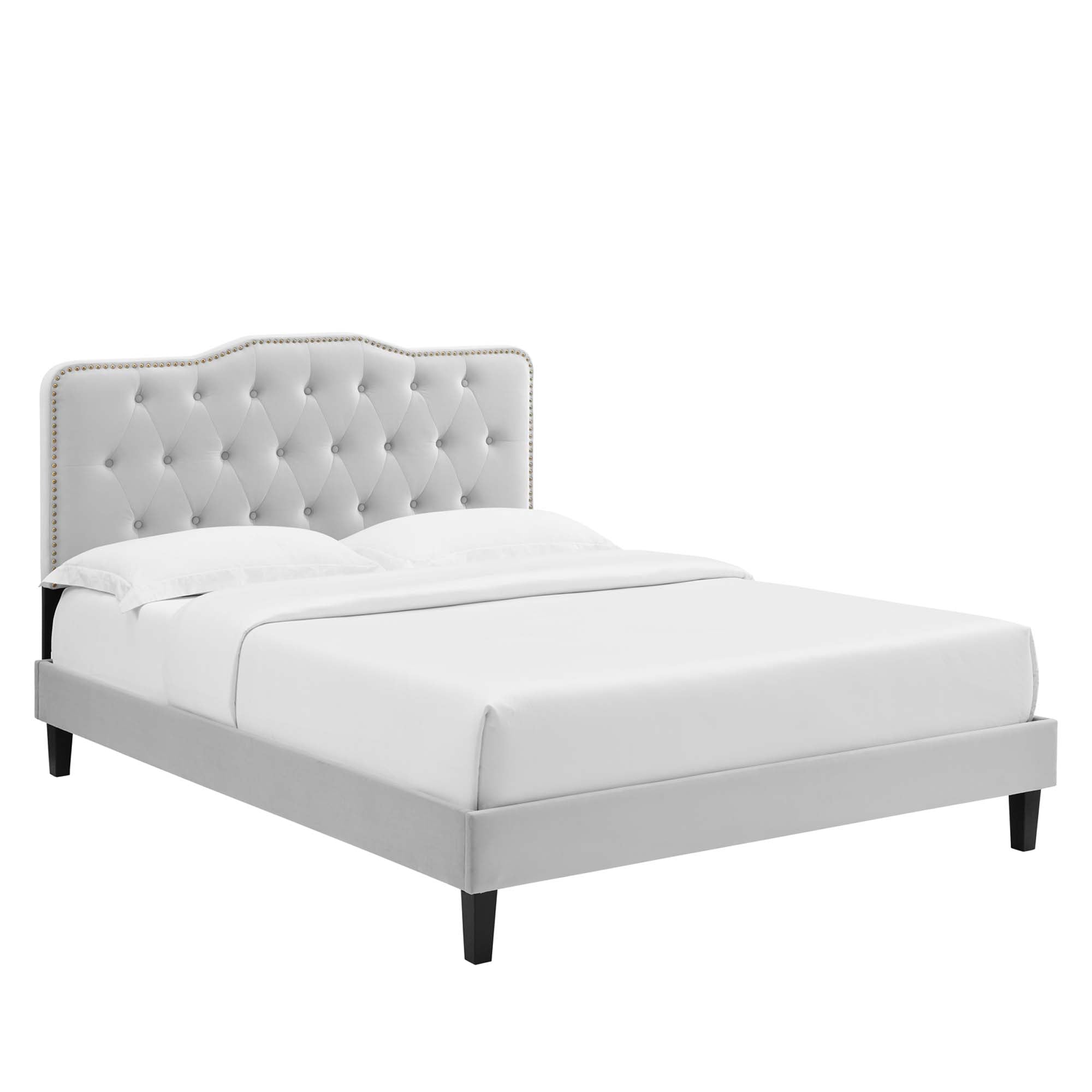 Amber Performance Velvet Twin Platform Bed - Light Gray
