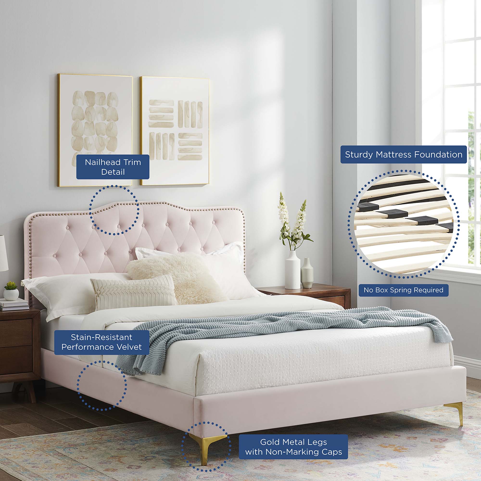 Amber Full Platform Bed - Pink