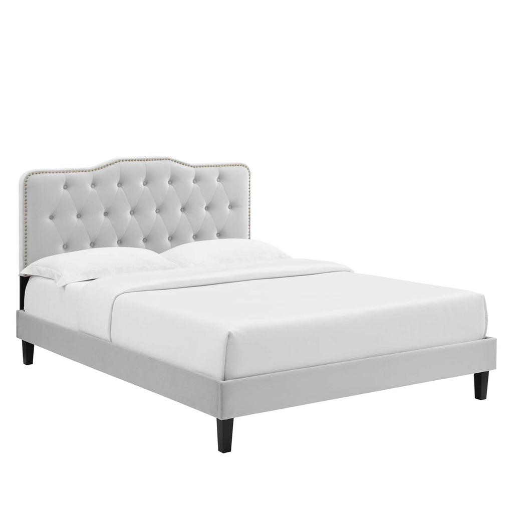 Amber Tufted Performance Velvet King Platform Bed - Light Gray