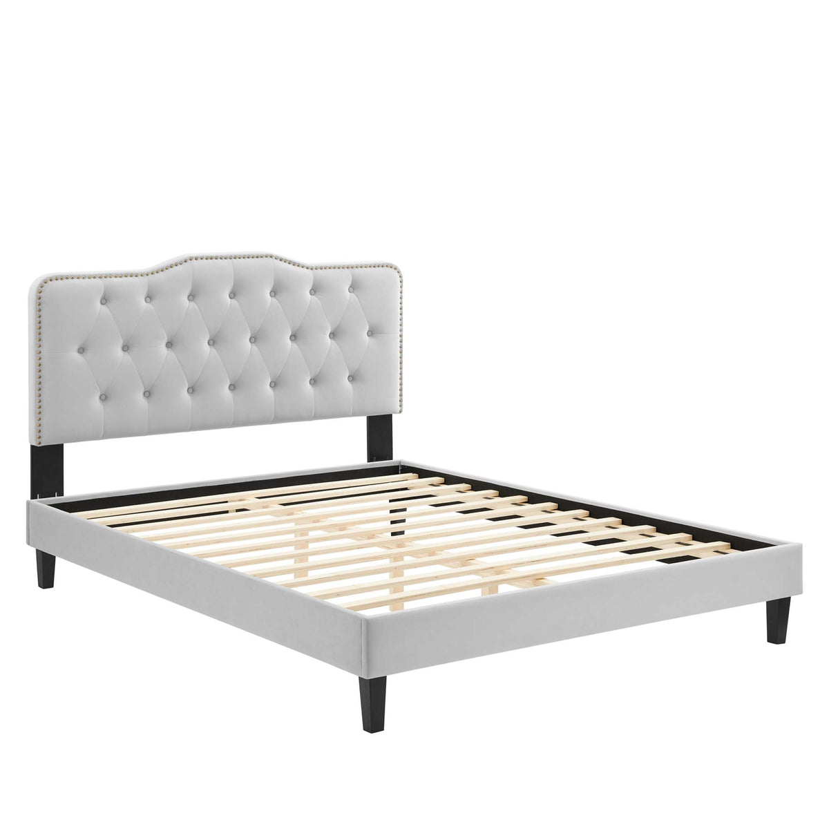 Amber Tufted Performance Velvet King Platform Bed - Light Gray