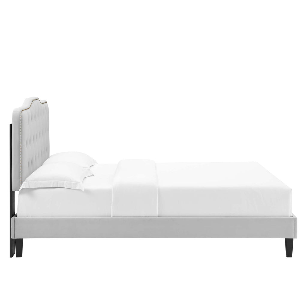 Amber Tufted Performance Velvet King Platform Bed - Light Gray