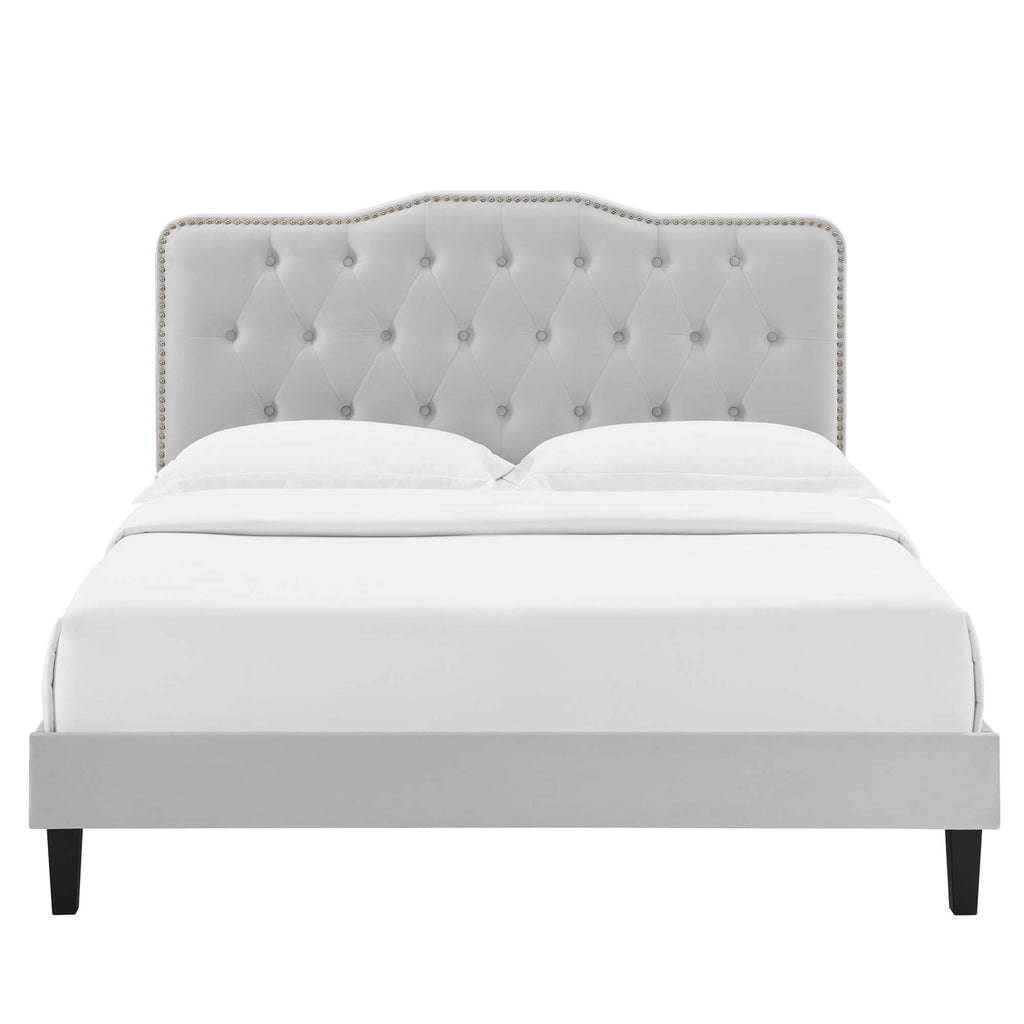Amber Tufted Performance Velvet King Platform Bed - Light Gray