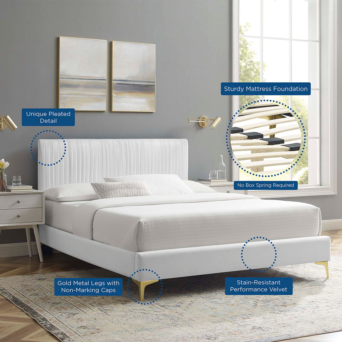 Peyton Performance Velvet Full Platform Bed - White (MOD-6868-WHI)