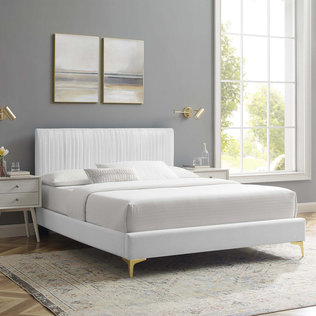 Peyton Performance Velvet Full Platform Bed - White (MOD-6868-WHI)
