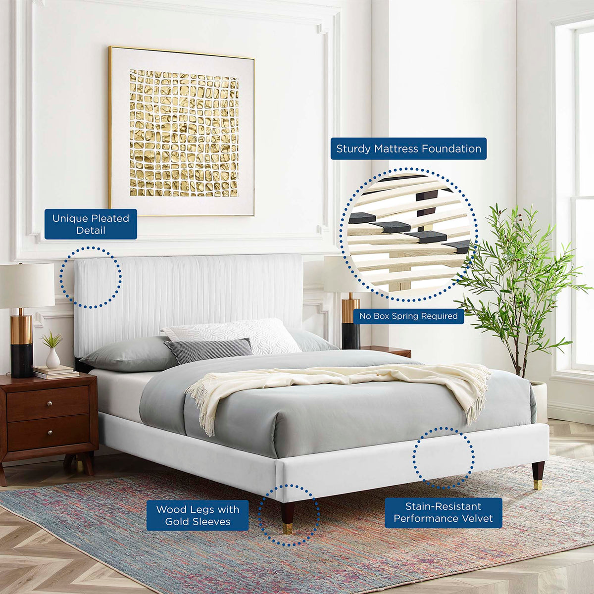 Peyton Performance Velvet Full Platform Bed - White (MOD-6869-WHI)