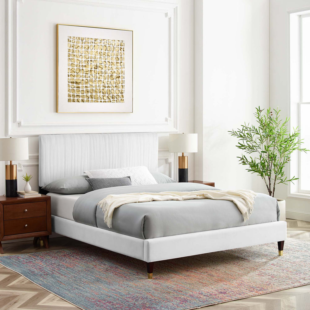 Peyton Performance Velvet Full Platform Bed - White (MOD-6869-WHI)