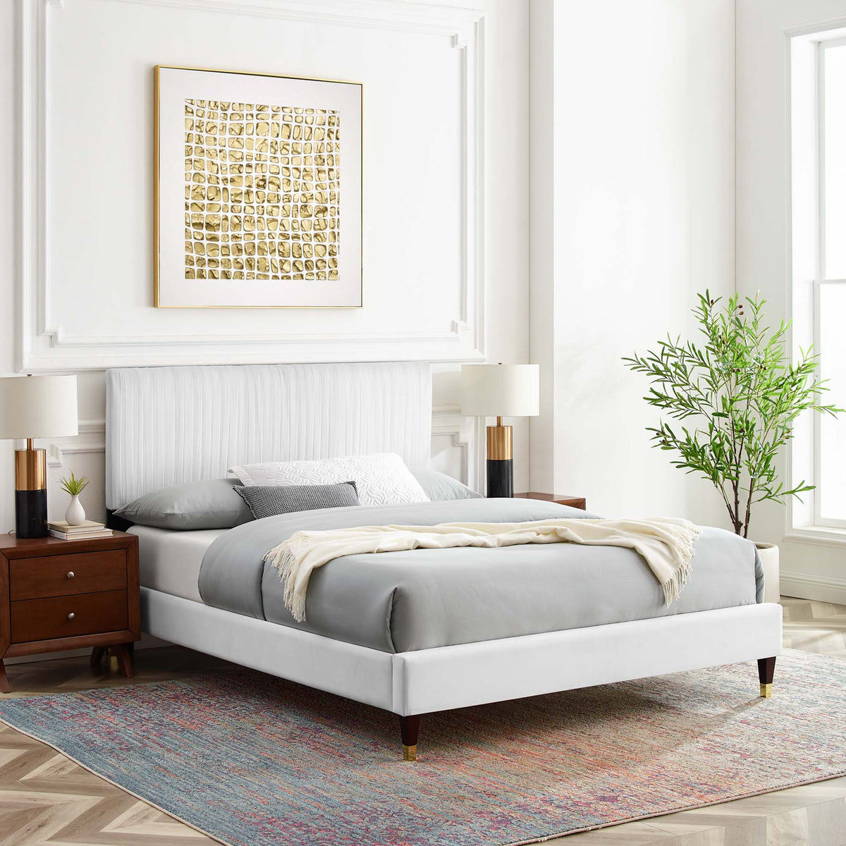 Peyton Performance Velvet Full Platform Bed - White (MOD-6869-WHI)
