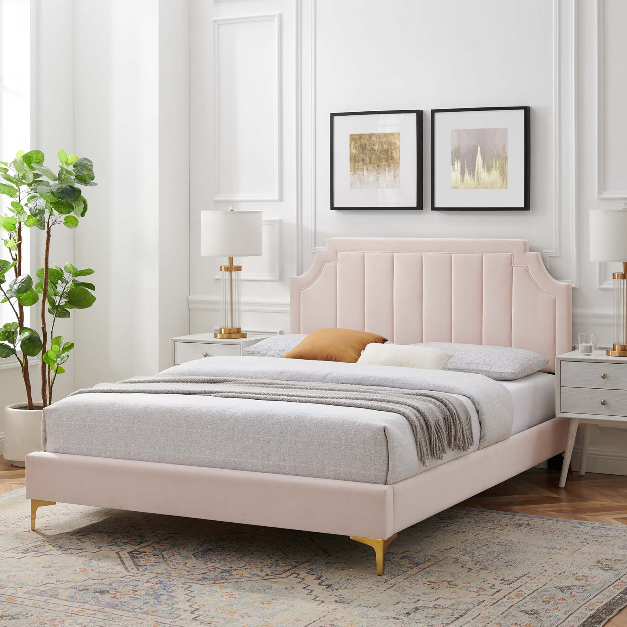 Sienna Performance Velvet Twin Platform Bed - Pink (MOD-6906-PNK)