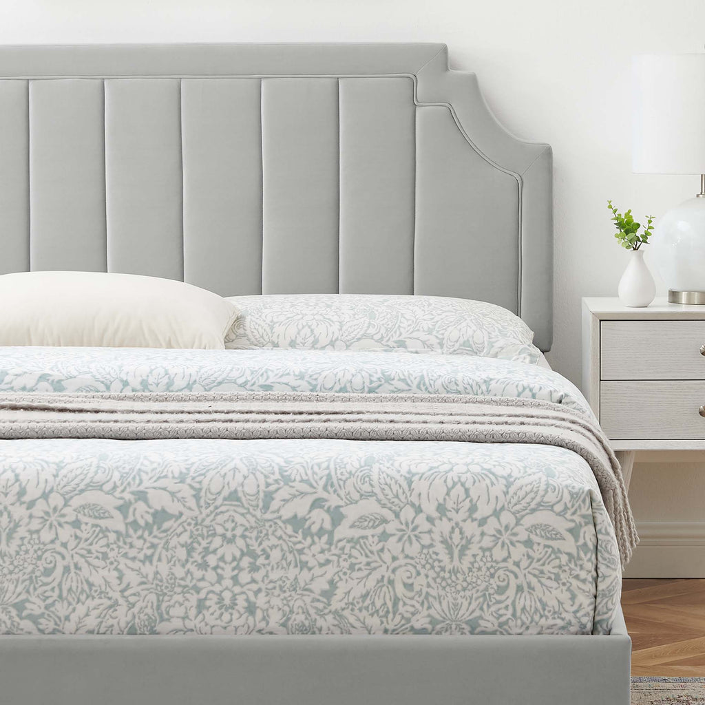 Sienna Performance Velvet Twin Platform Bed - Light Gray