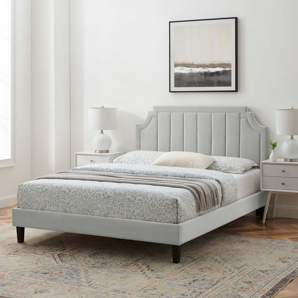 Sienna Performance Velvet Twin Platform Bed - Light Gray