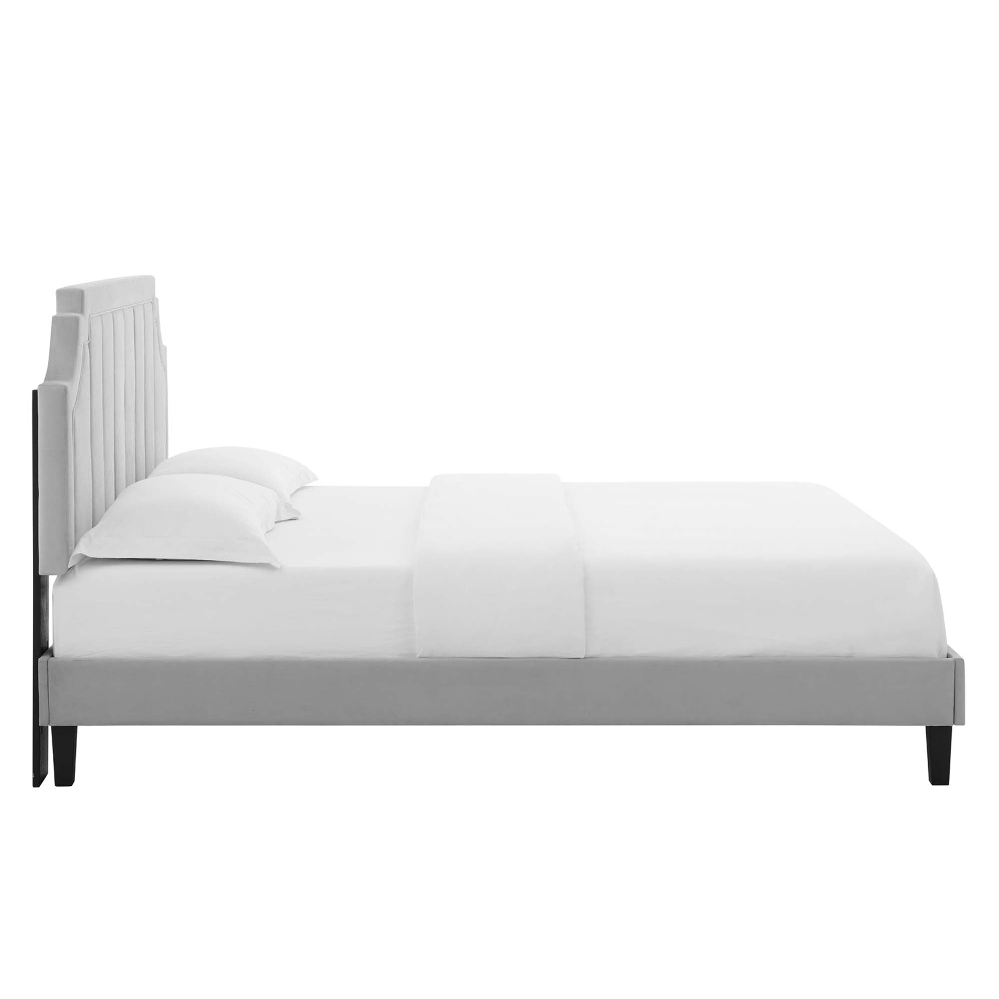 Sienna Performance Velvet Twin Platform Bed - Light Gray