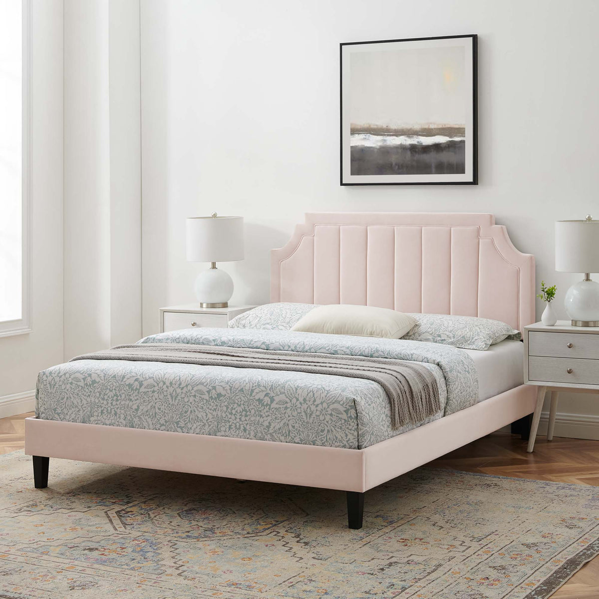 Sienna Performance Velvet Twin Platform Bed - Pink (MOD-6908-PNK)