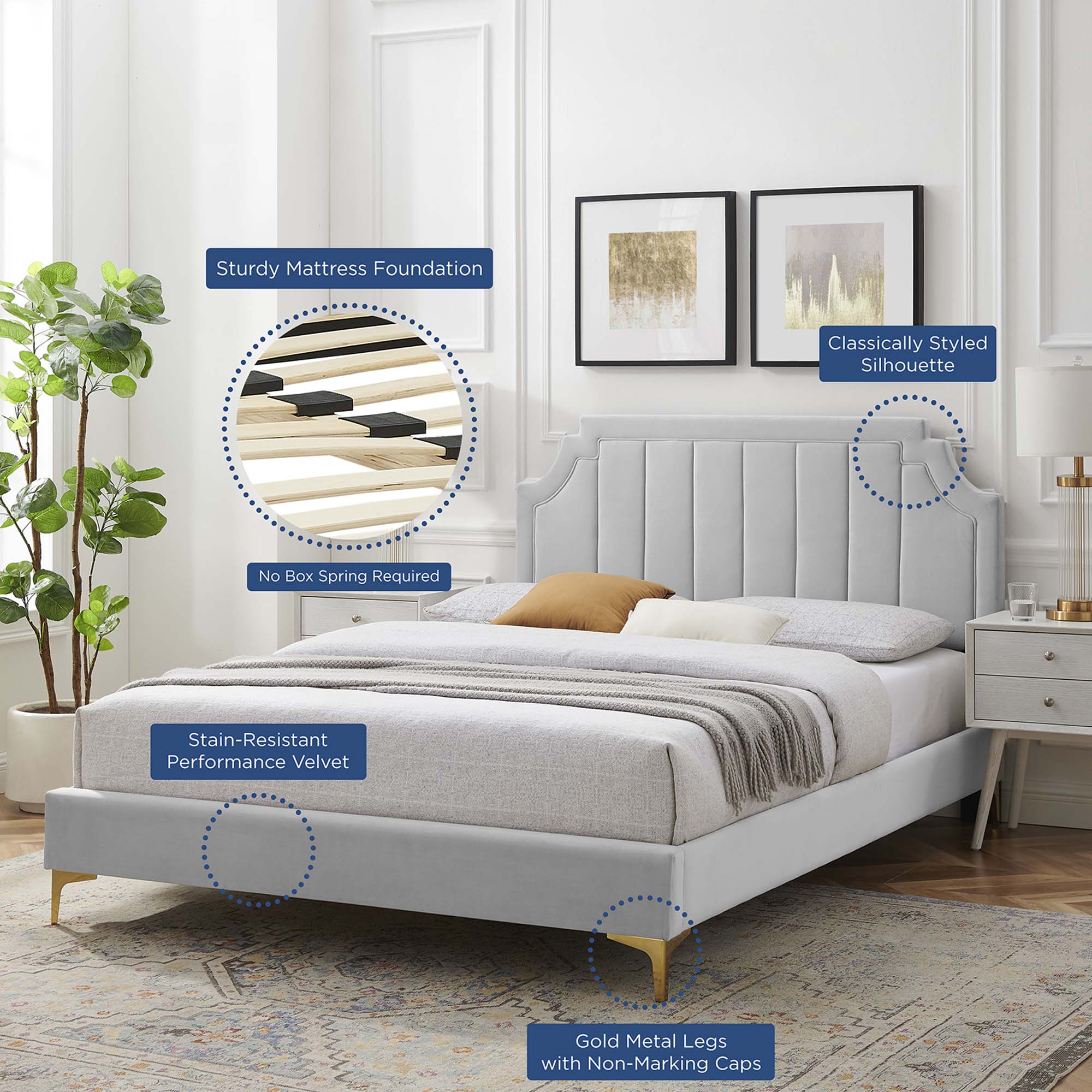 Sienna Performance Velvet Full Platform Bed - Light Gray (MOD-6912-LGR)