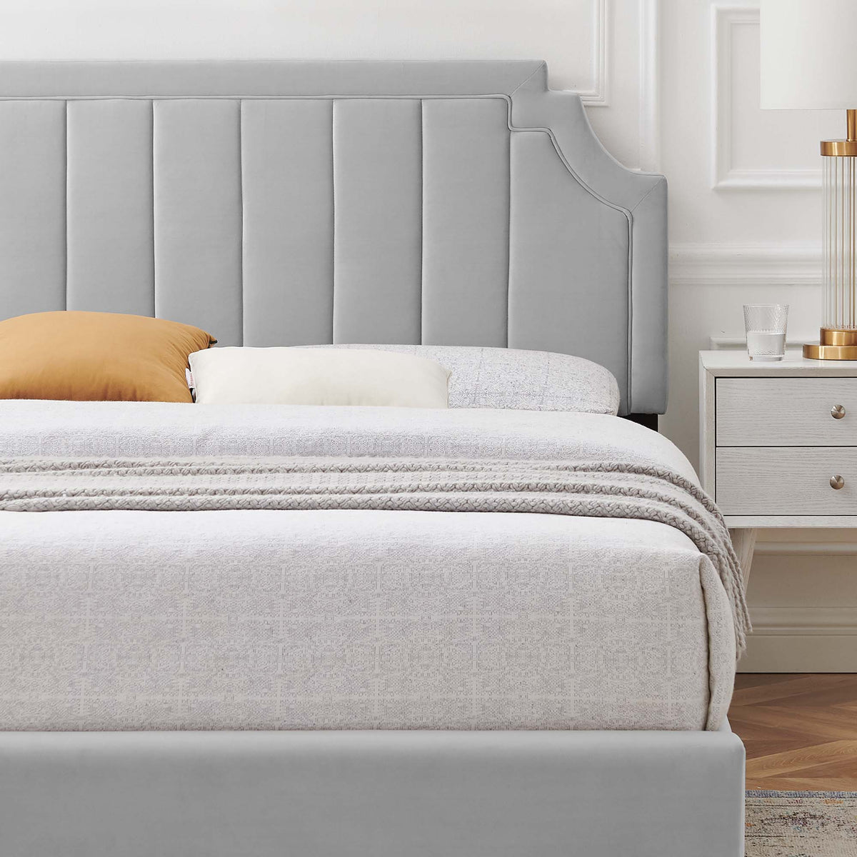Sienna Performance Velvet Full Platform Bed - Light Gray (MOD-6912-LGR)