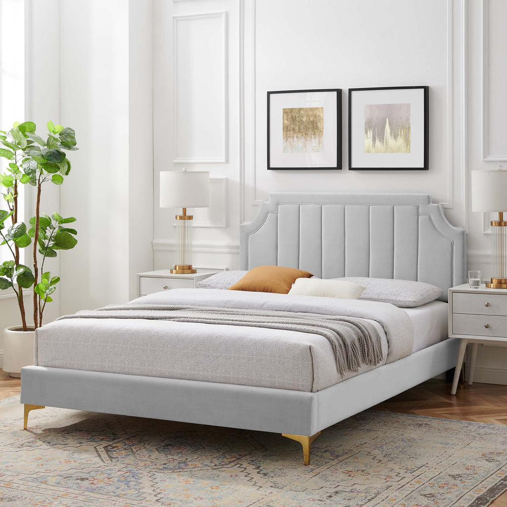 Sienna Performance Velvet Full Platform Bed - Light Gray (MOD-6912-LGR)
