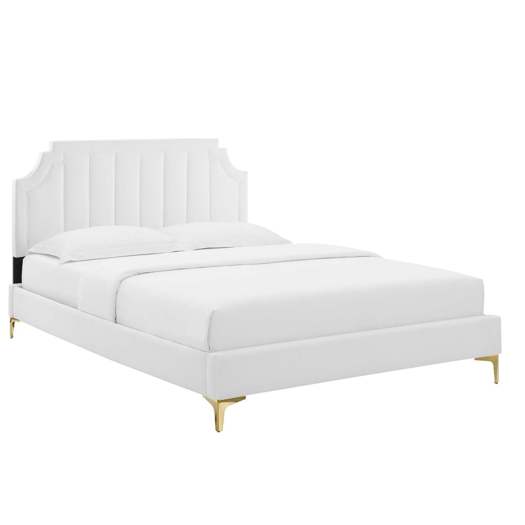 Sienna Performance Velvet Full Platform Bed - White (MOD-6912-WHI)