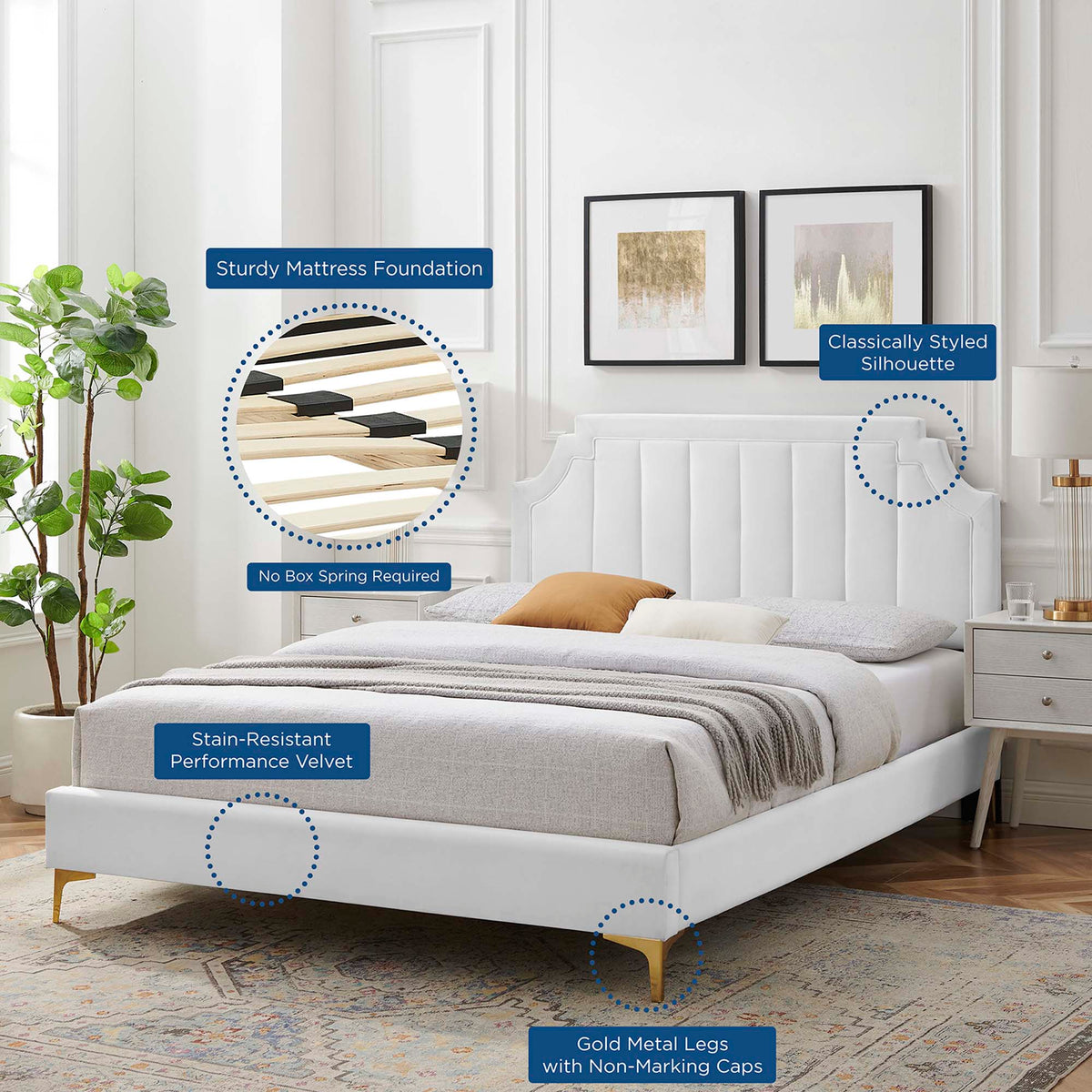 Sienna Performance Velvet Full Platform Bed - White (MOD-6912-WHI)