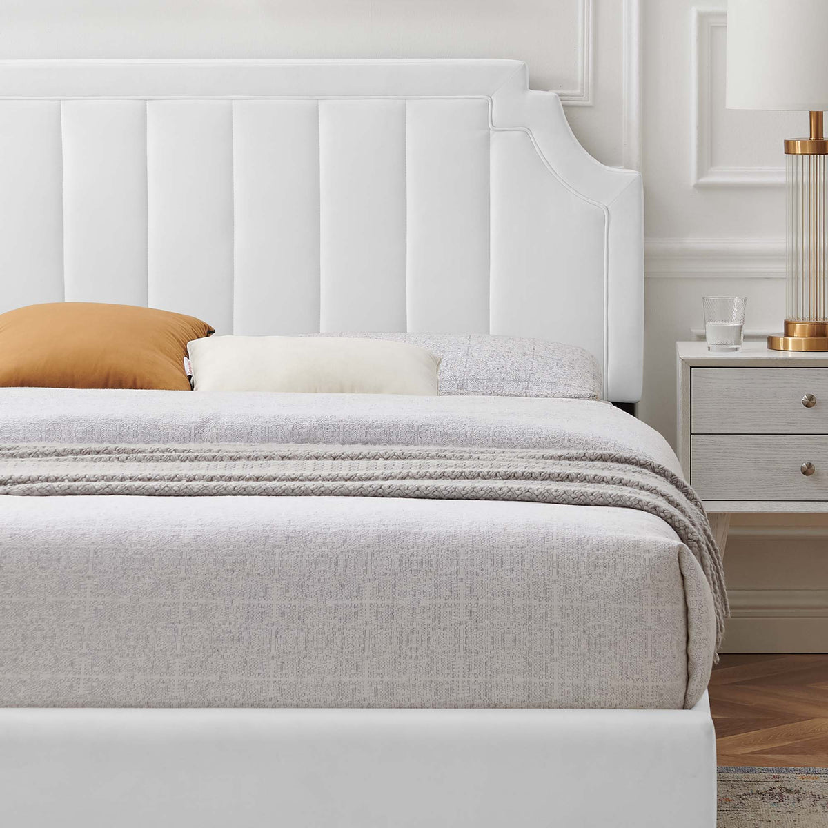 Sienna Performance Velvet Full Platform Bed - White (MOD-6912-WHI)