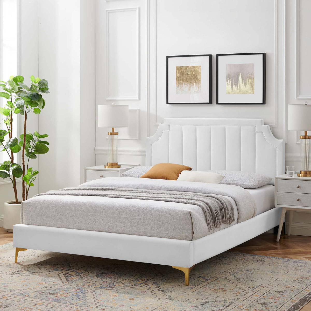 Sienna Performance Velvet Full Platform Bed - White (MOD-6912-WHI)