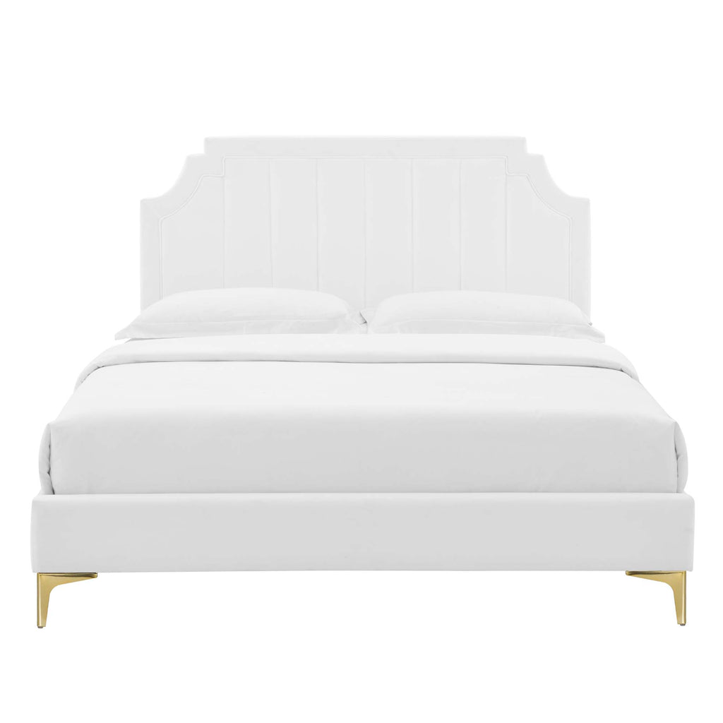 Sienna Performance Velvet Full Platform Bed - White (MOD-6912-WHI)
