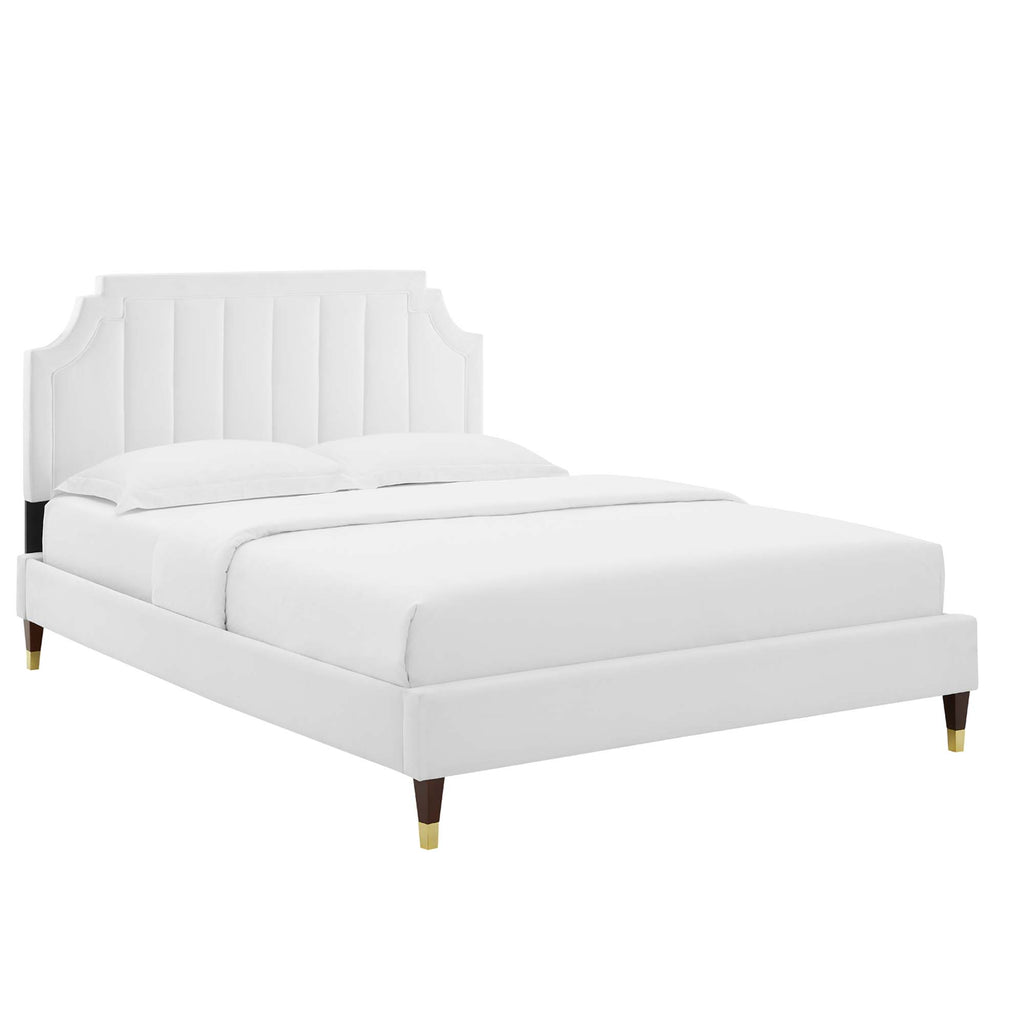 Sienna Performance Velvet Full Platform Bed - White (MOD-6913-WHI)