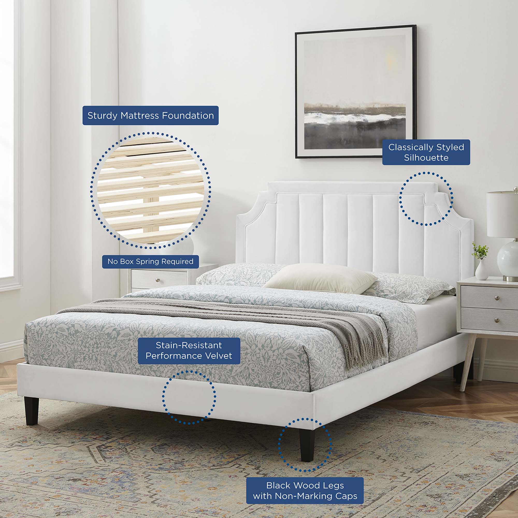 Sienna Performance Velvet Full Platform Bed - White (MOD-6914-WHI)