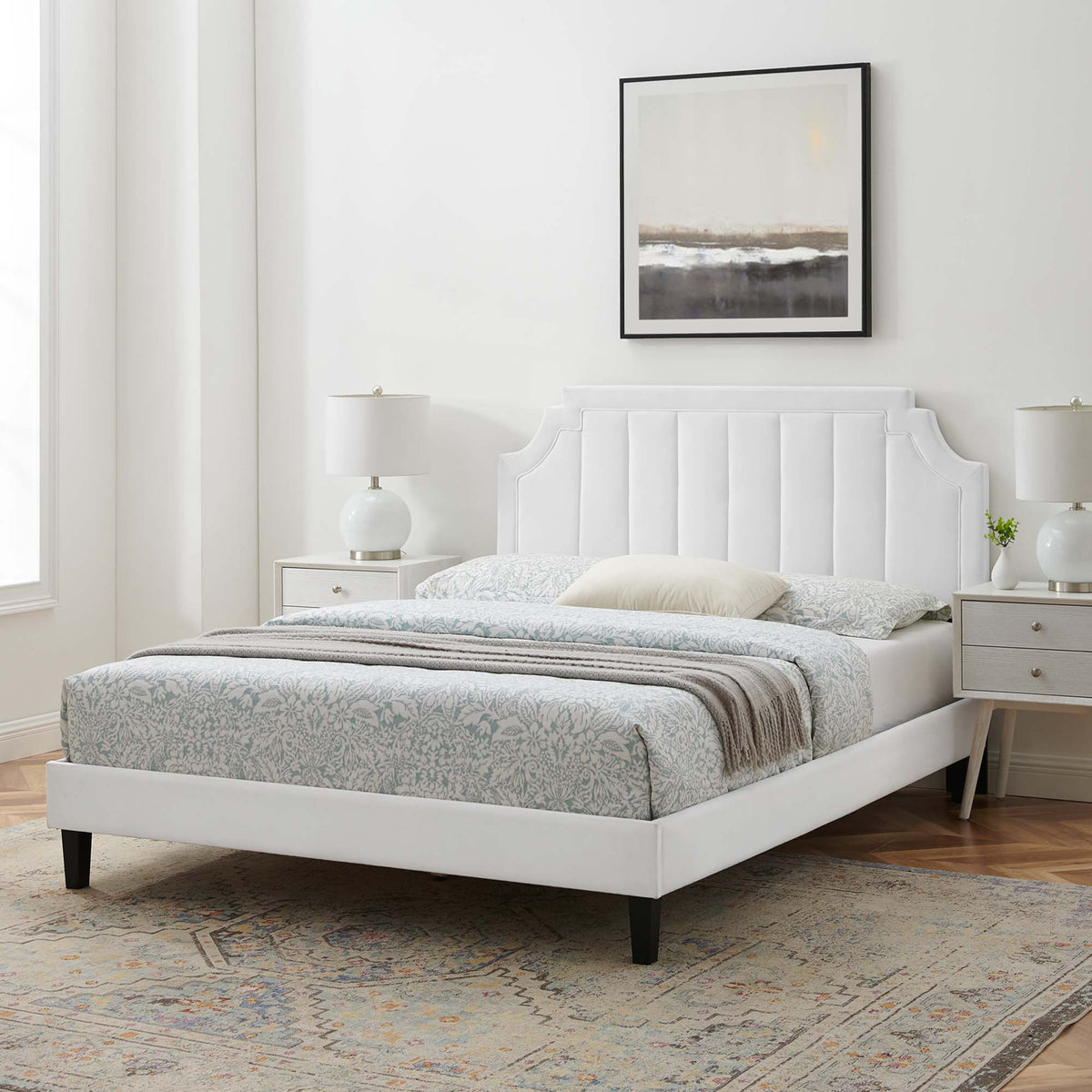 Sienna Performance Velvet Full Platform Bed - White (MOD-6914-WHI)
