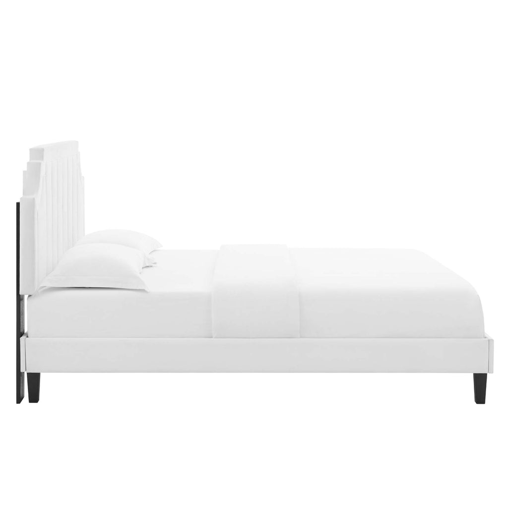 Sienna Performance Velvet Full Platform Bed - White (MOD-6914-WHI)