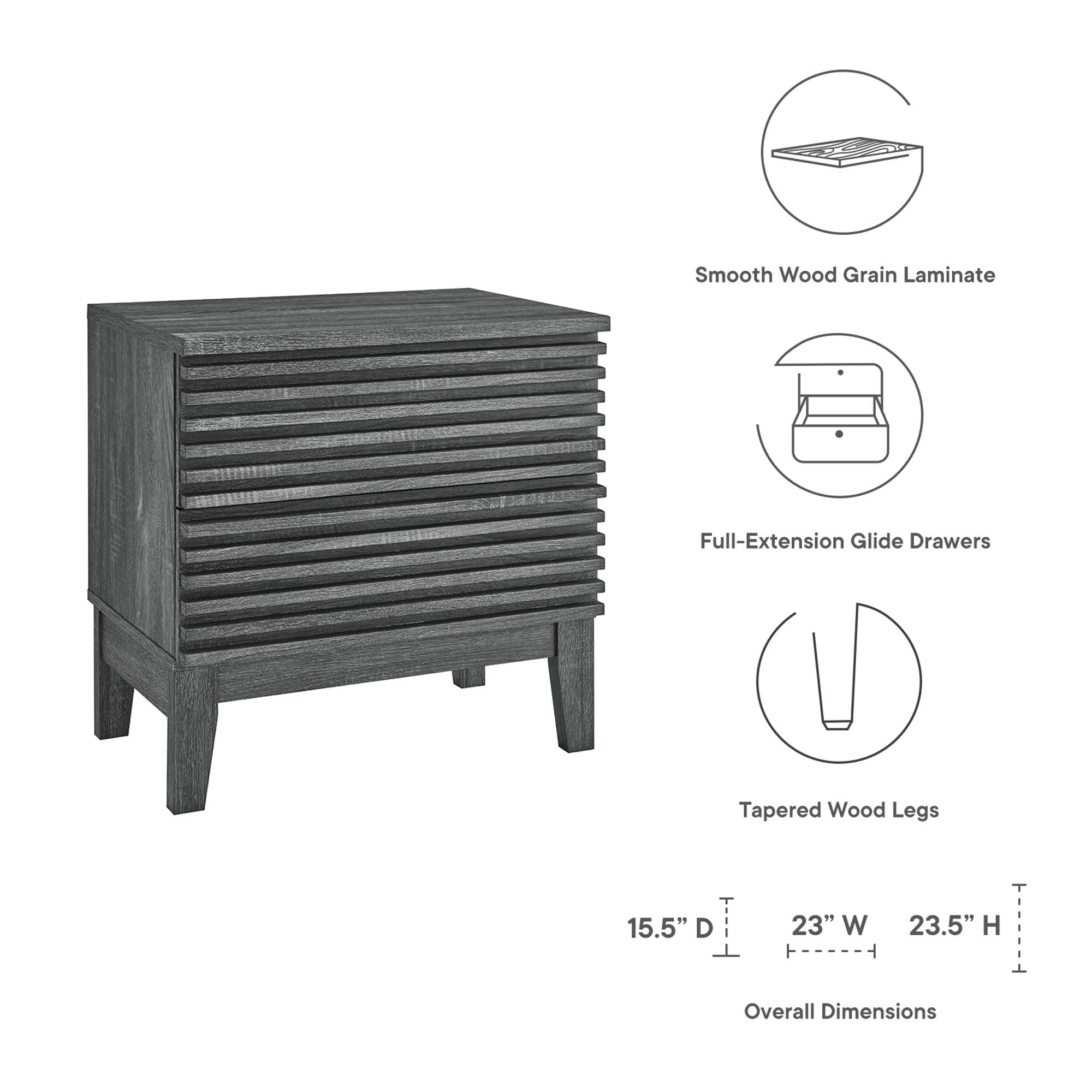 Render Two-Drawer Nightstand - Charcoal