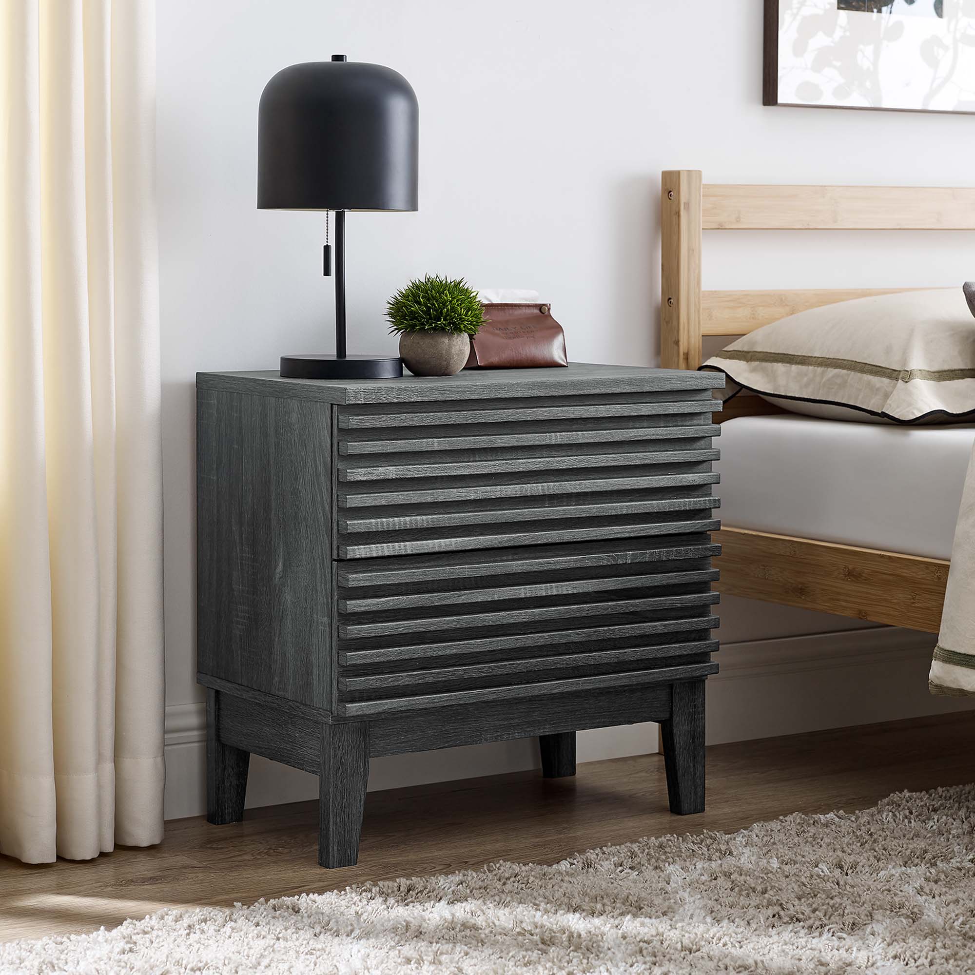 Render Two-Drawer Nightstand - Charcoal