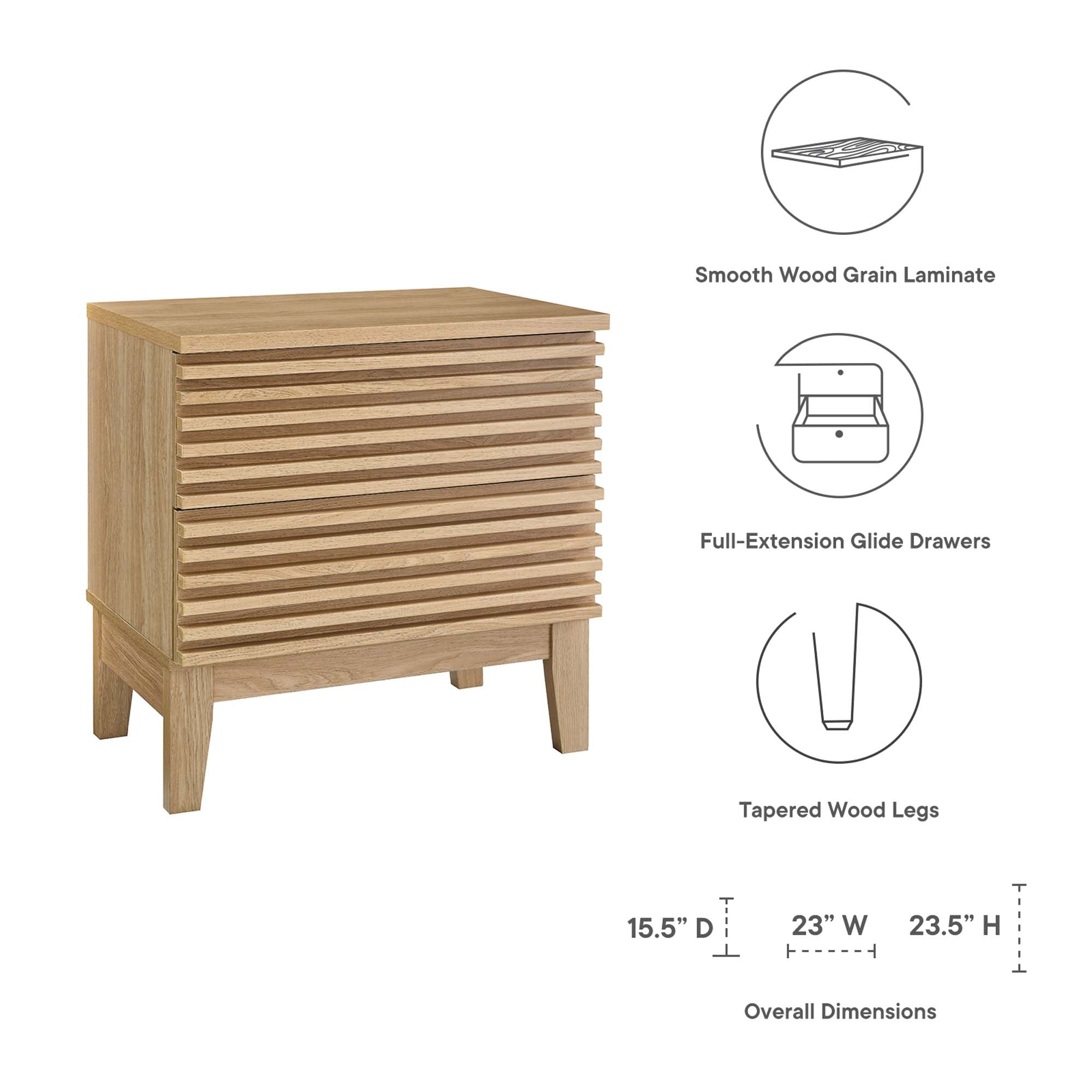 Render Two-Drawer Nightstand - Oak