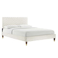 Leah Chevron Tufted Performance Velvet Queen Platform Bed - White (Frame, King)