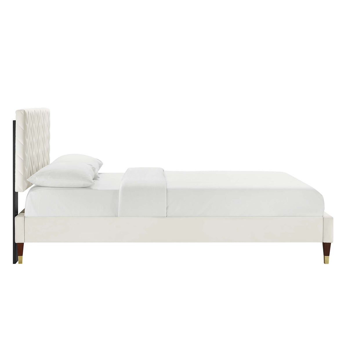 Leah Chevron Tufted Performance Velvet Queen Platform Bed - White (Frame, King)