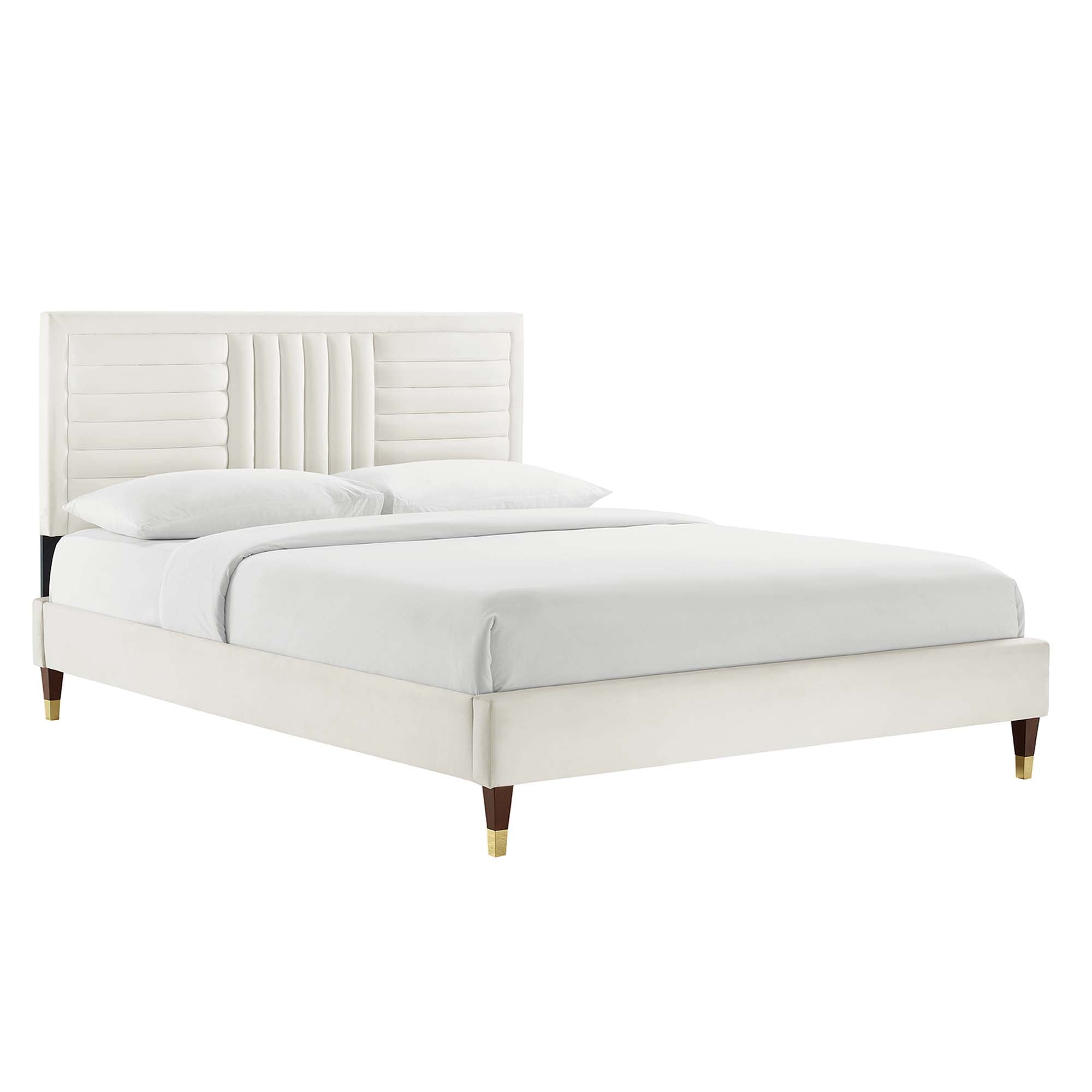 Sofia Channel Tufted Performance Velvet Queen Platform Bed - White (MOD-6971-WHI)
