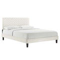 Leah Tapered Wood Leg Chevron Tufted Performance Velvet Platform Bed - White — White Queen