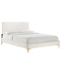 Leah Chevron Tufted Performance Velvet Queen Platform Bed - White (Full/Queen, Frame)