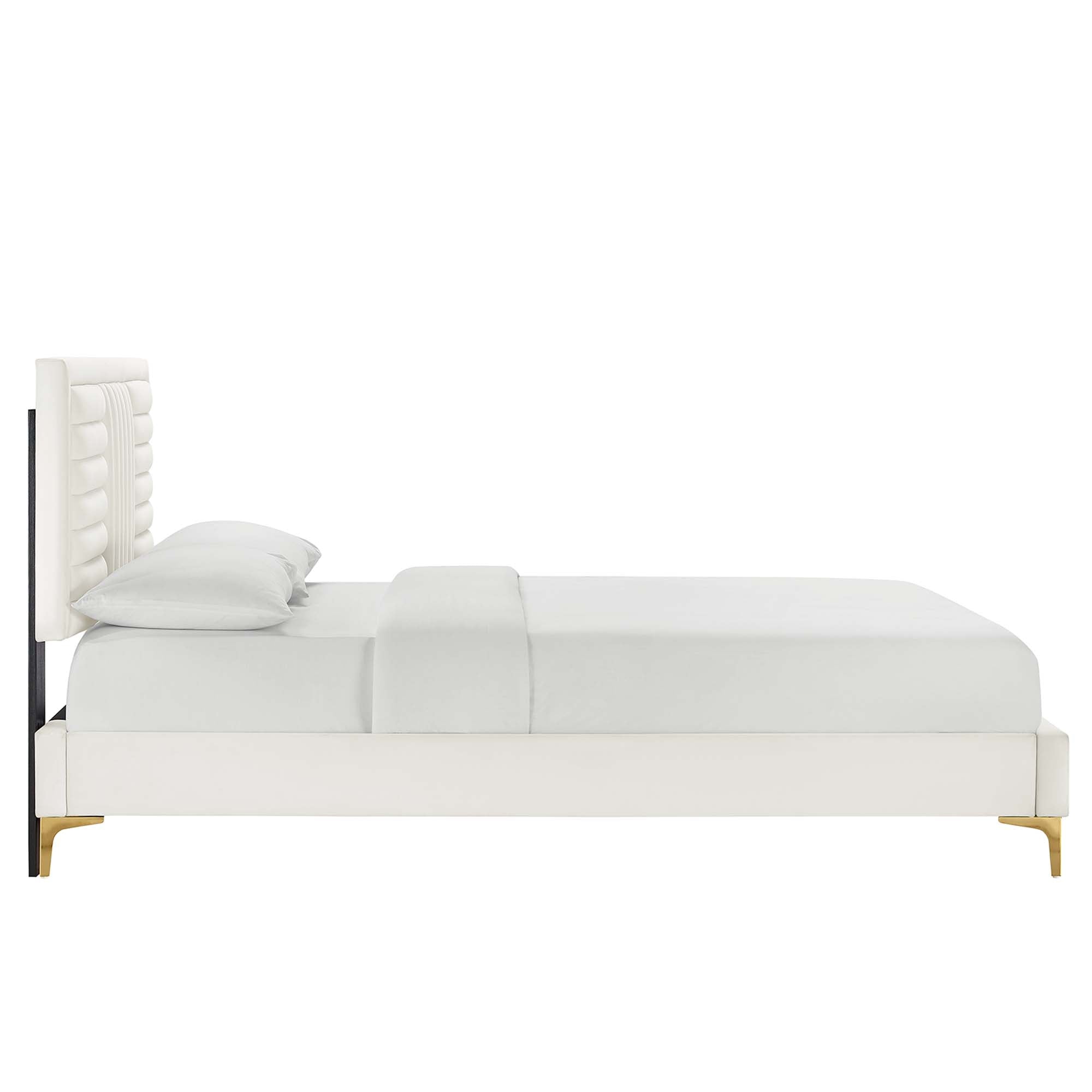 Sofia Channel Tufted Performance Velvet Queen Platform Bed - White (MOD-6979-WHI)