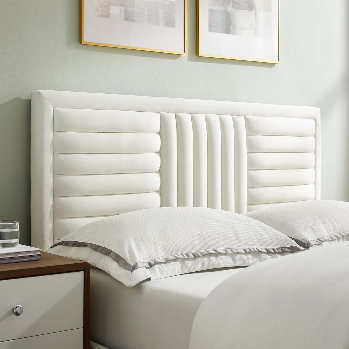 Sofia Channel Tufted Performance Velvet Queen Platform Bed - White (MOD-6979-WHI)