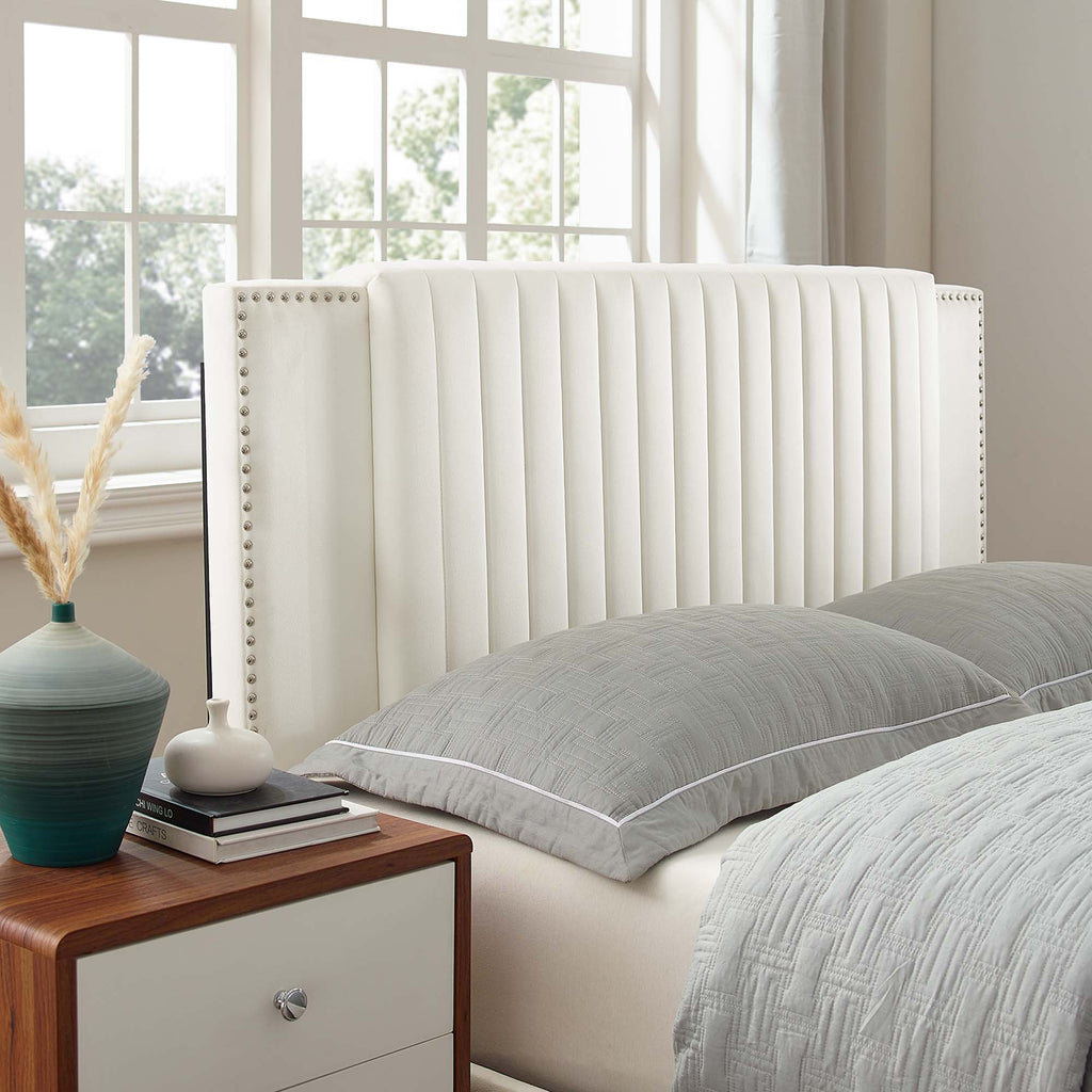 Zahra Tapered Wood Leg Channel Tufted Performance Velvet Twin Platform Bed - White