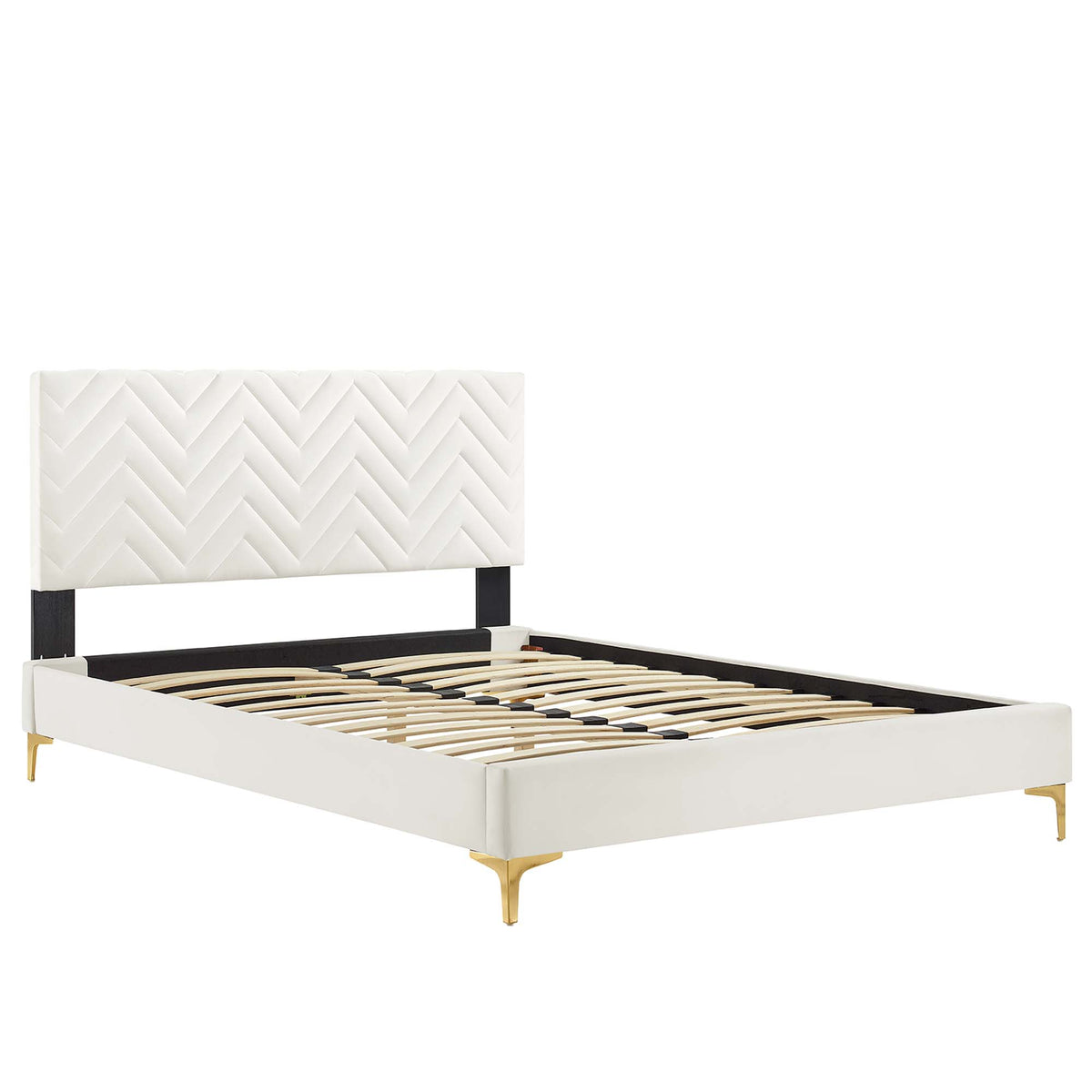 Leah Chevron Tufted Performance Velvet Full Platform Bed - White (Full/Queen, Frame)