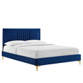 Sofia Channel Tufted Performance Velvet Full Platform Bed - Navy