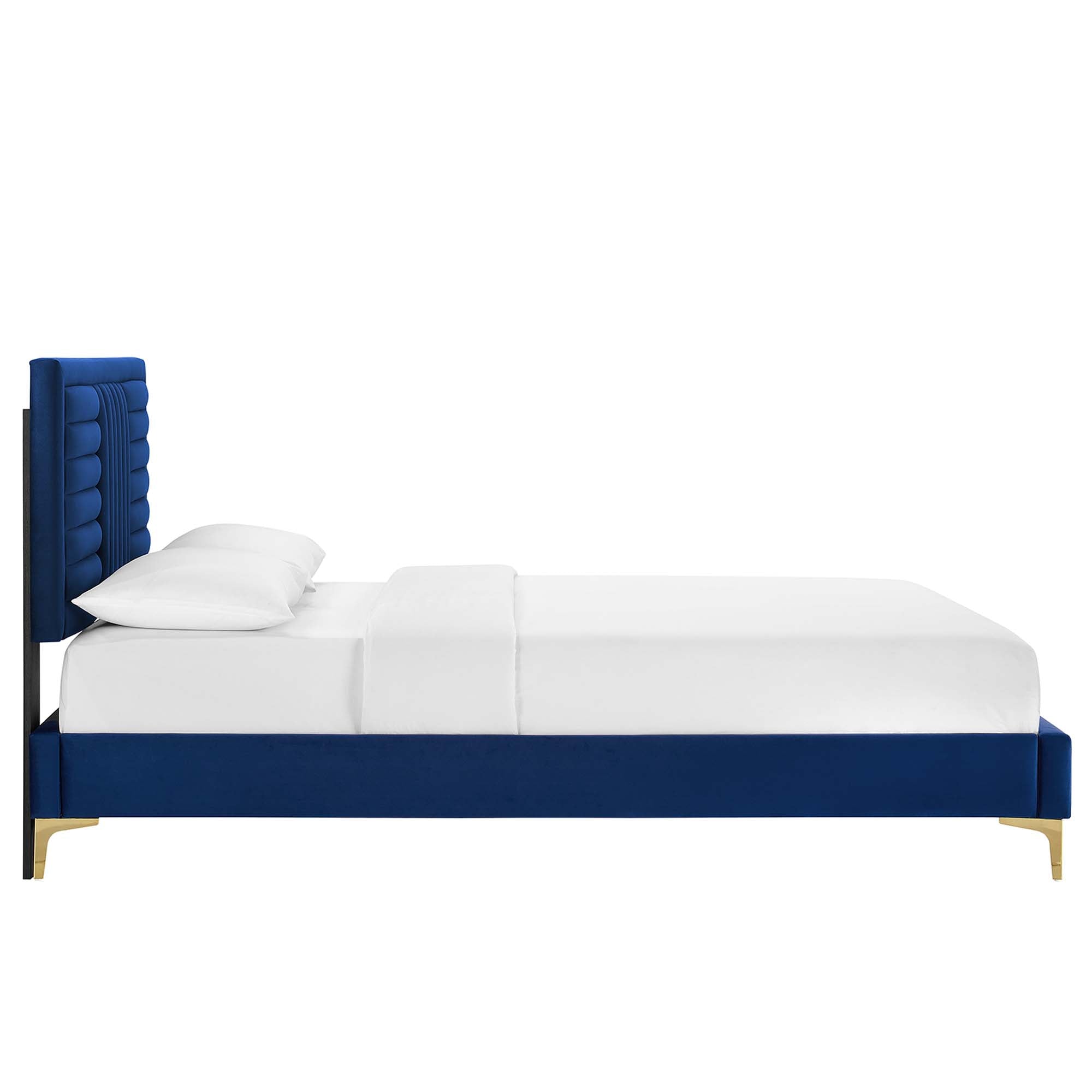 Sofia Channel Tufted Performance Velvet Full Platform Bed - Navy